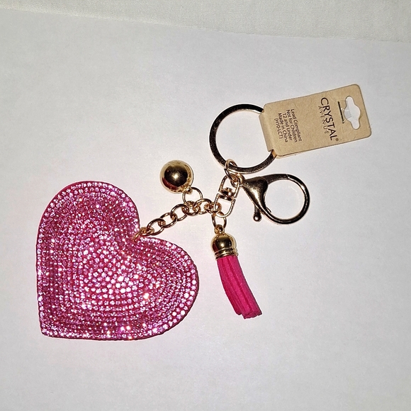 Pink heart plush Keychain WITH  a pair gold tone skull pink earrings - Picture 1 of 4